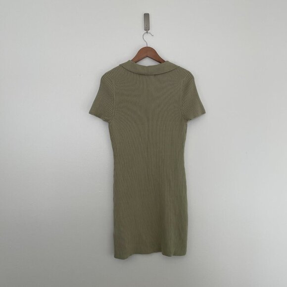 Abercrombie & Fitch Sage Green Rib Knit Polo Mini Dress Size Large - Picture 2 of 5